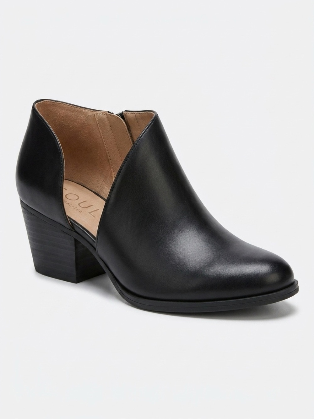 SOUL Naturalizer Black Leather V-Cut Ankle Bootie